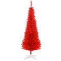 Homcom 5' Artificial Pencil Christmas Tree, Slim Xmas Tree With 294 Realistic Branch Tips And Plastic Stand, Red Red Plastic