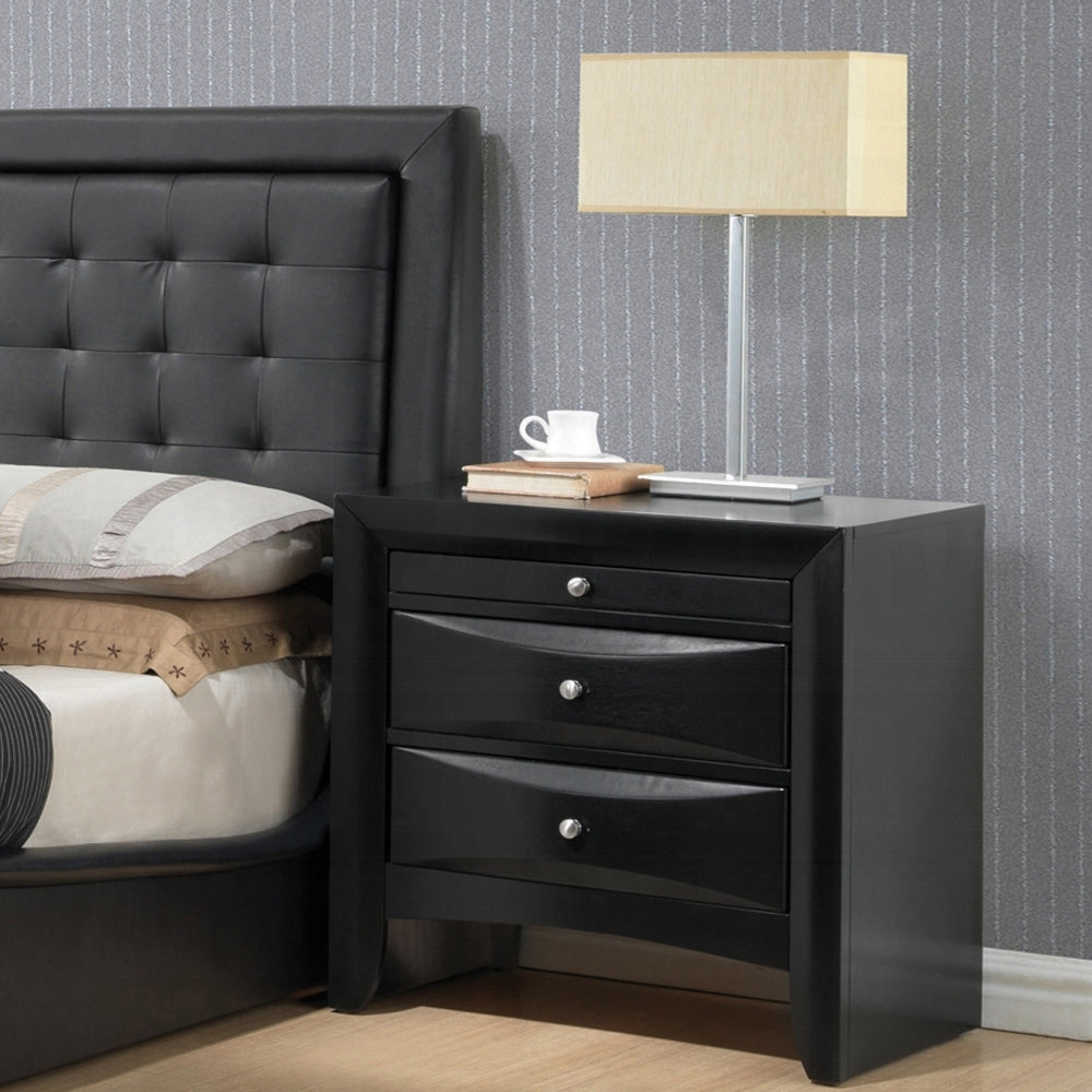 Black 2 Drawer Nightstand With Tray Black 3 Drawers Bedroom Rectangle Contemporary Felt Lined Drawers Black Solid Wood Mdf