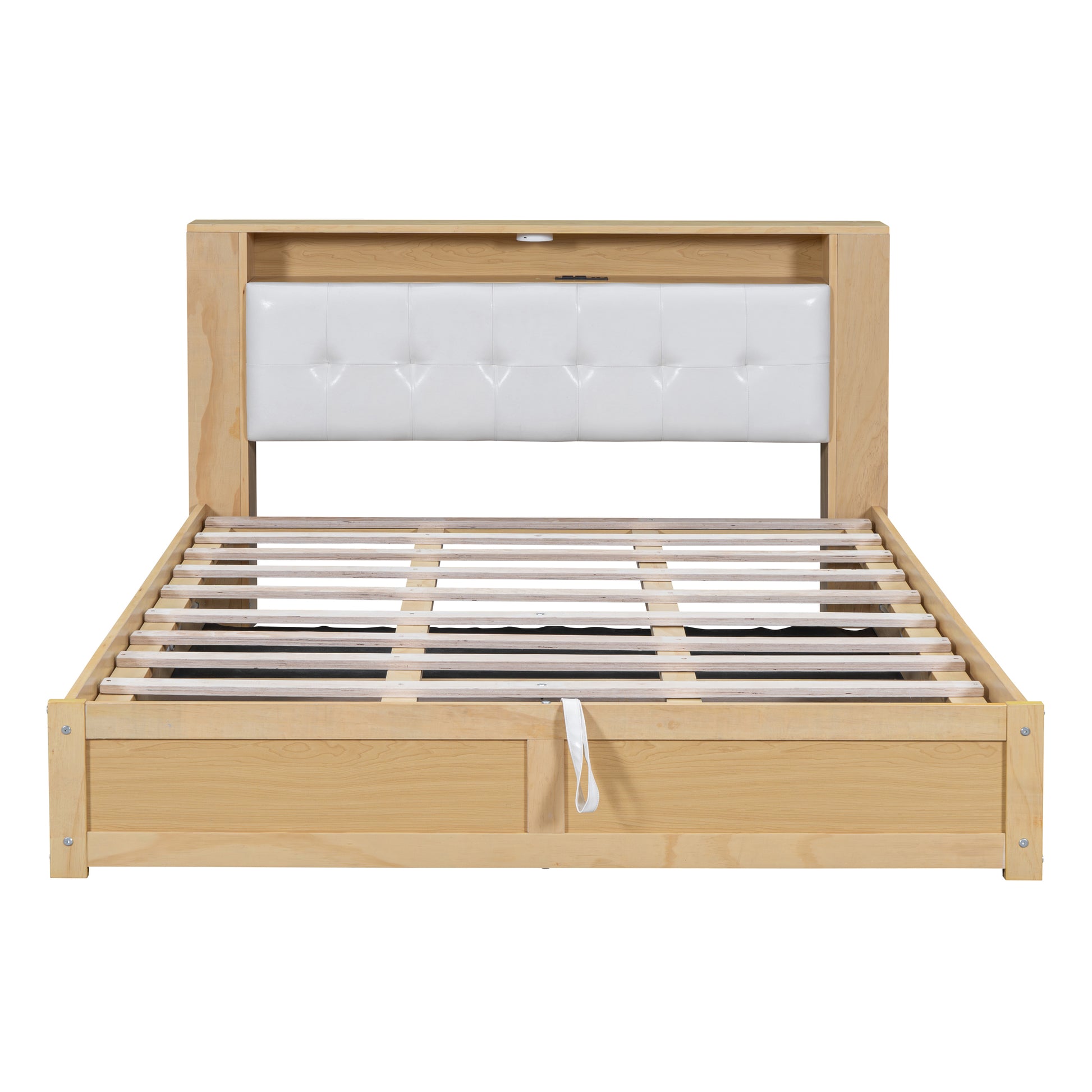 3 Pieces Bedroom Sets Queen Size Tufted Upholstered Platform Bed With Motion Activated Night Lights And Usb Charger, Modern Storage Nightstand And Dresser, Natural Queen Natural 3 Piece Set Wood