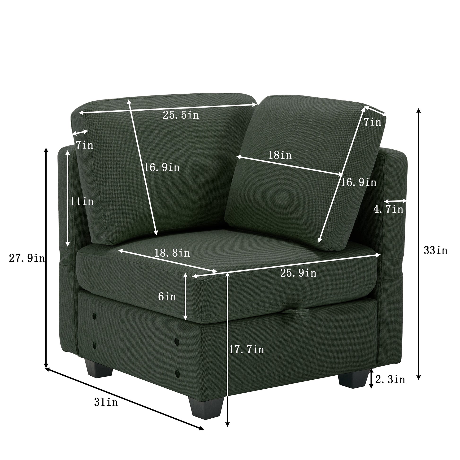 Modular Sectional Sofa U Shaped Sectional Couch With Ottoman, 7 Seat Modular Sofa With Chaise For Living Room, Adjustable Arms And Backs Green Green Polyester 4 Seat