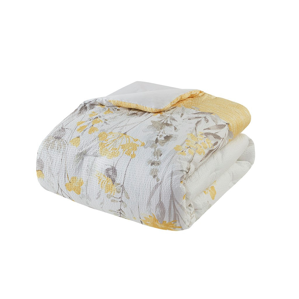 5 Piece Seersucker Comforter Set With Throw Pillows Yellow King Cal King King Yellow Polyester