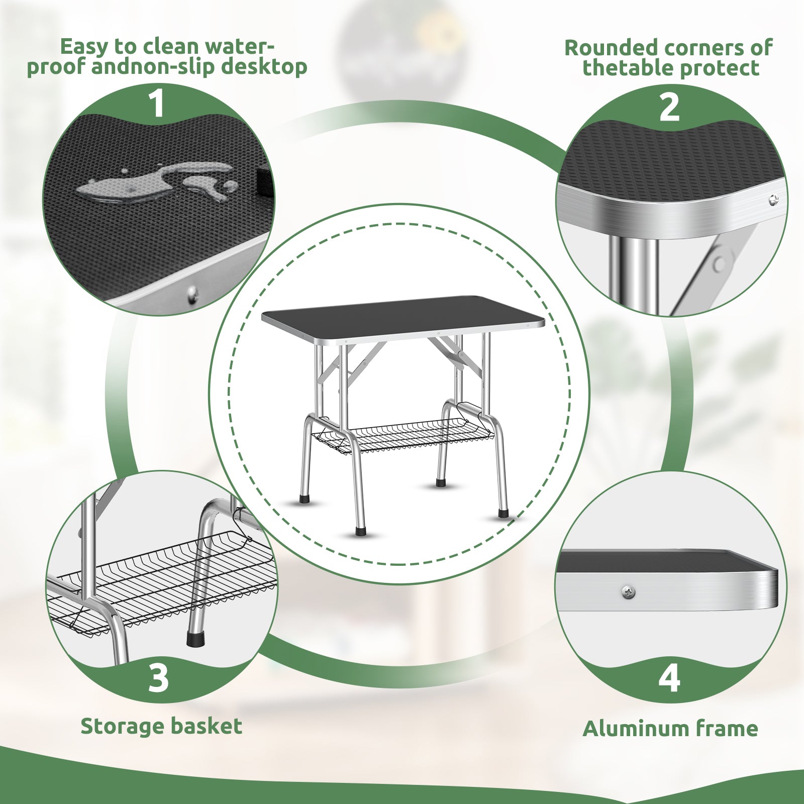 46 Inch Foldable Dog Grooming Table For Home With Adjustable Arm, Noose, Non Slip Surface, And Storage Mesh Tray Black Mdf Metal