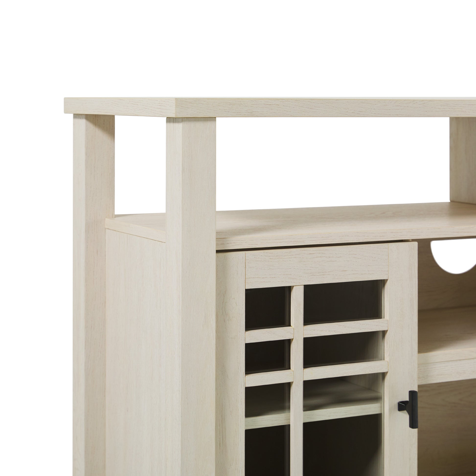 Transitional 58" 2 Door Sideboard With Windowpane Design, Ivory Oak Ivory Mdf Mdf