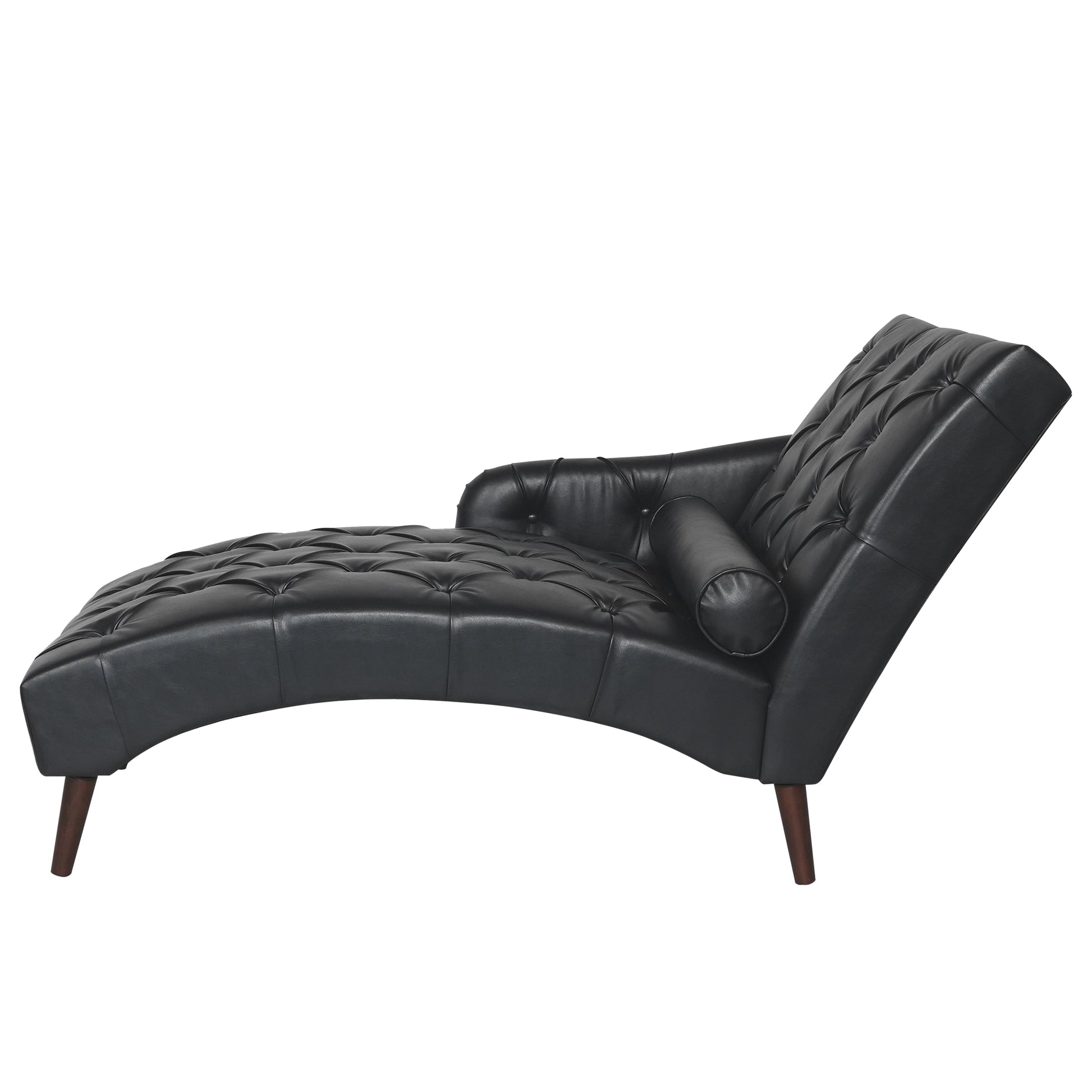 Chaise Lounge Arm Chair Indoor With Pillow And Solid Wood Legs, Leisure Accent Soft Chair With Tufted Back And Arm,Upholstered Chaise Couch Chair For Living Room, Bedroom,Black Pu Black Pu