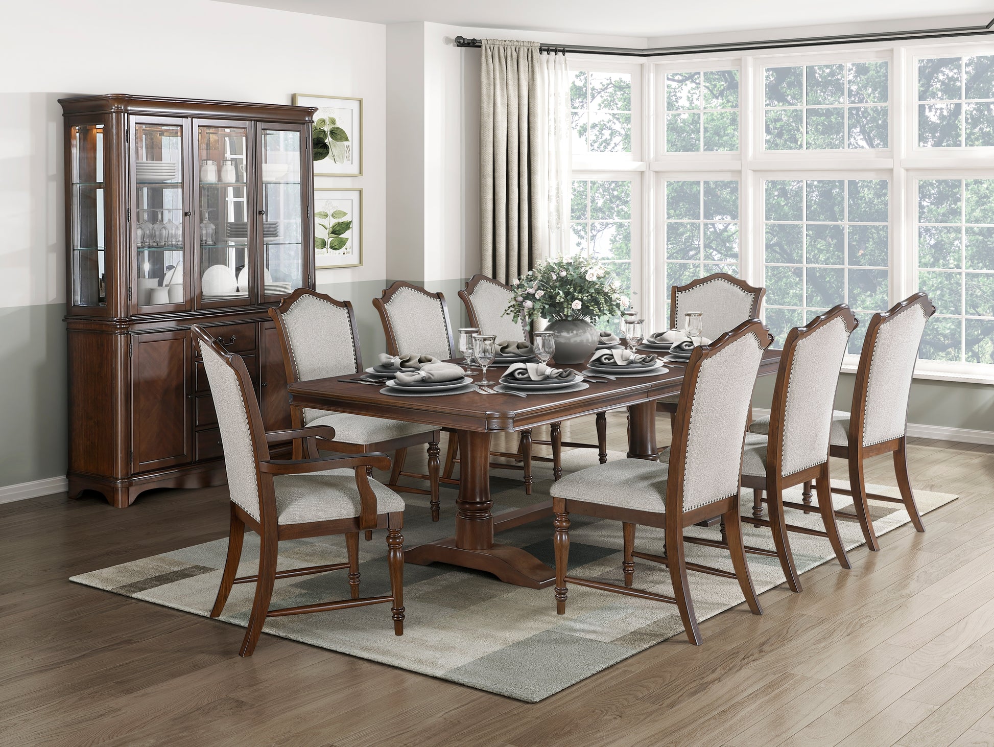 Formal Traditional Design 8 Seater Dining Table With Self Storing Leaf Cherry Finish Wooden Dining Furniture 1Pc Cherry Seats 8 Dining Room Kitchen & Dining Tables Rectangular Wood Trestle