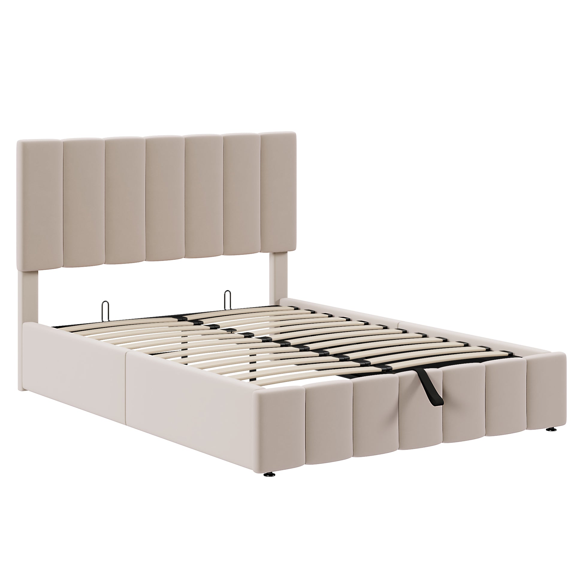 Full Size Upholstered Platform Bed With A Hydraulic Storage System Beige Old Sku: Lp000111Aaa Beige Upholstered