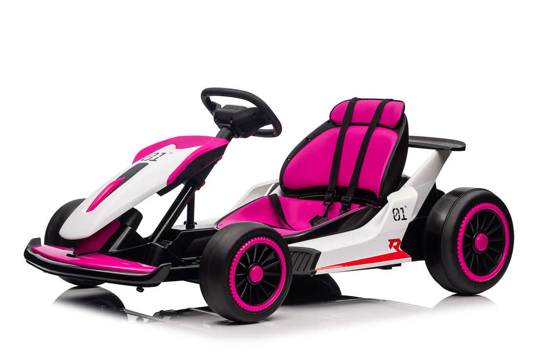 Electric Go Karts, Battery Powered Ride Karts Suitable For Children Aged 6 15, Outdoor Drift Pink Abs