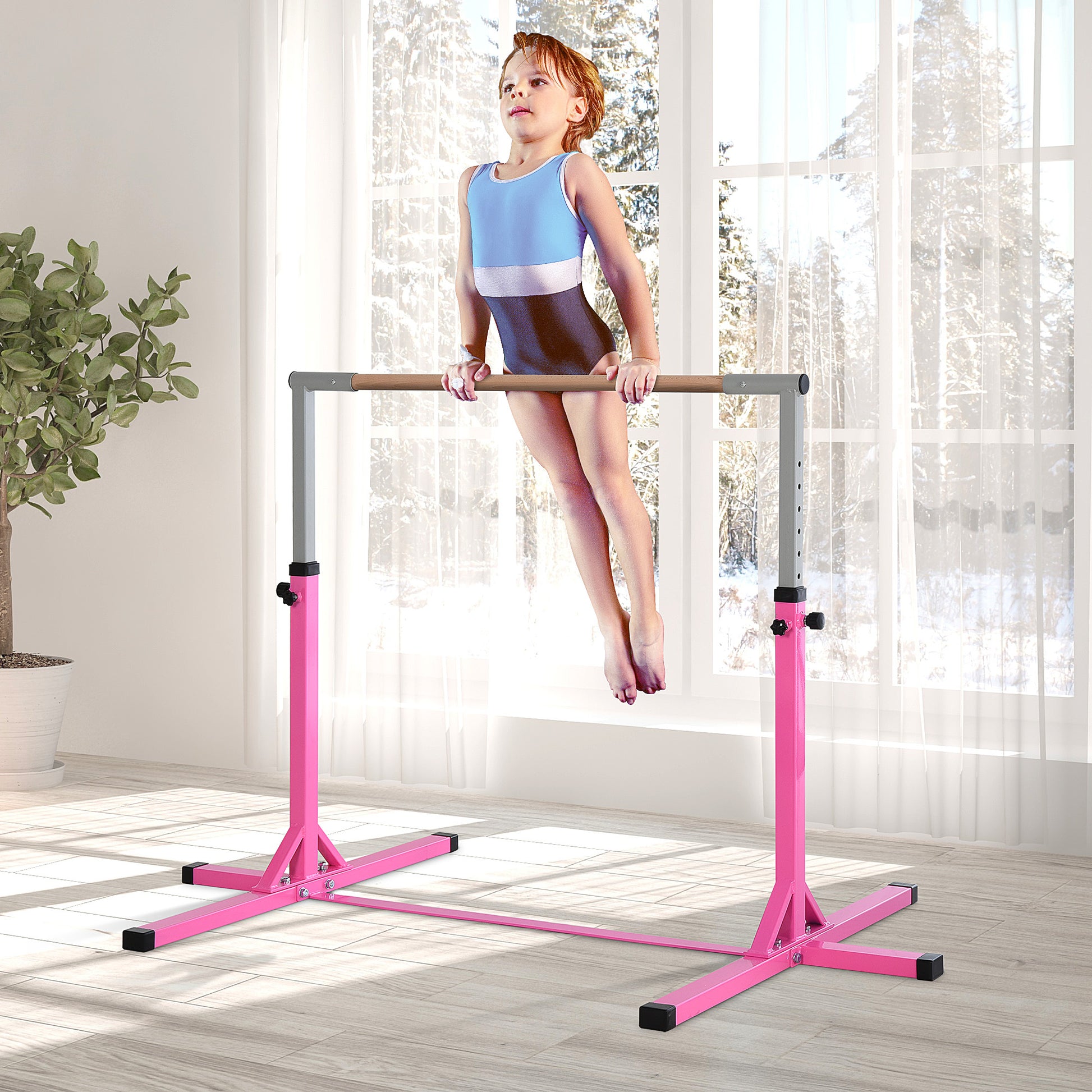 Soozier Gymnastics Bar For Kids, Adjustable Height Gym Bar, Junior Training Kip Bar For Home, Built For Kids 3 Years, Pink Pink Steel