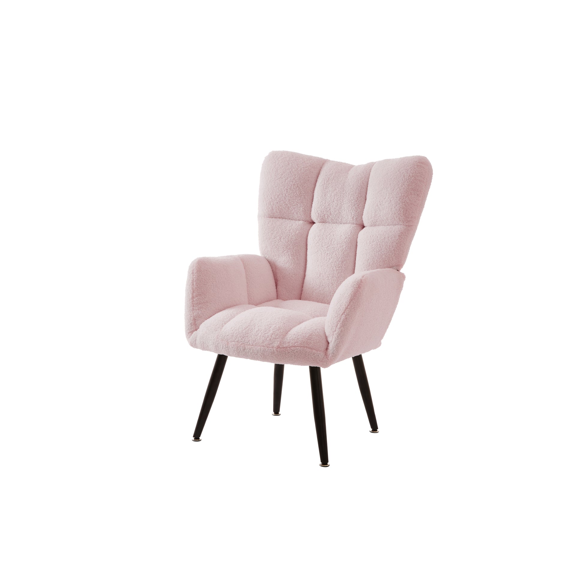 Modern Single Sofa Armchair With High Backrest Comfy Reading Chair For Small Spaces Living Room Bedroom Apartment Color:Pink Pink Teddy