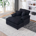 56.3 Inch Corduroy Single Sofa With 2 Toss Pillows And A Ottoman ,Comfy Sofa Deep Seat Couch For Living Room Black Foam 1 Seat