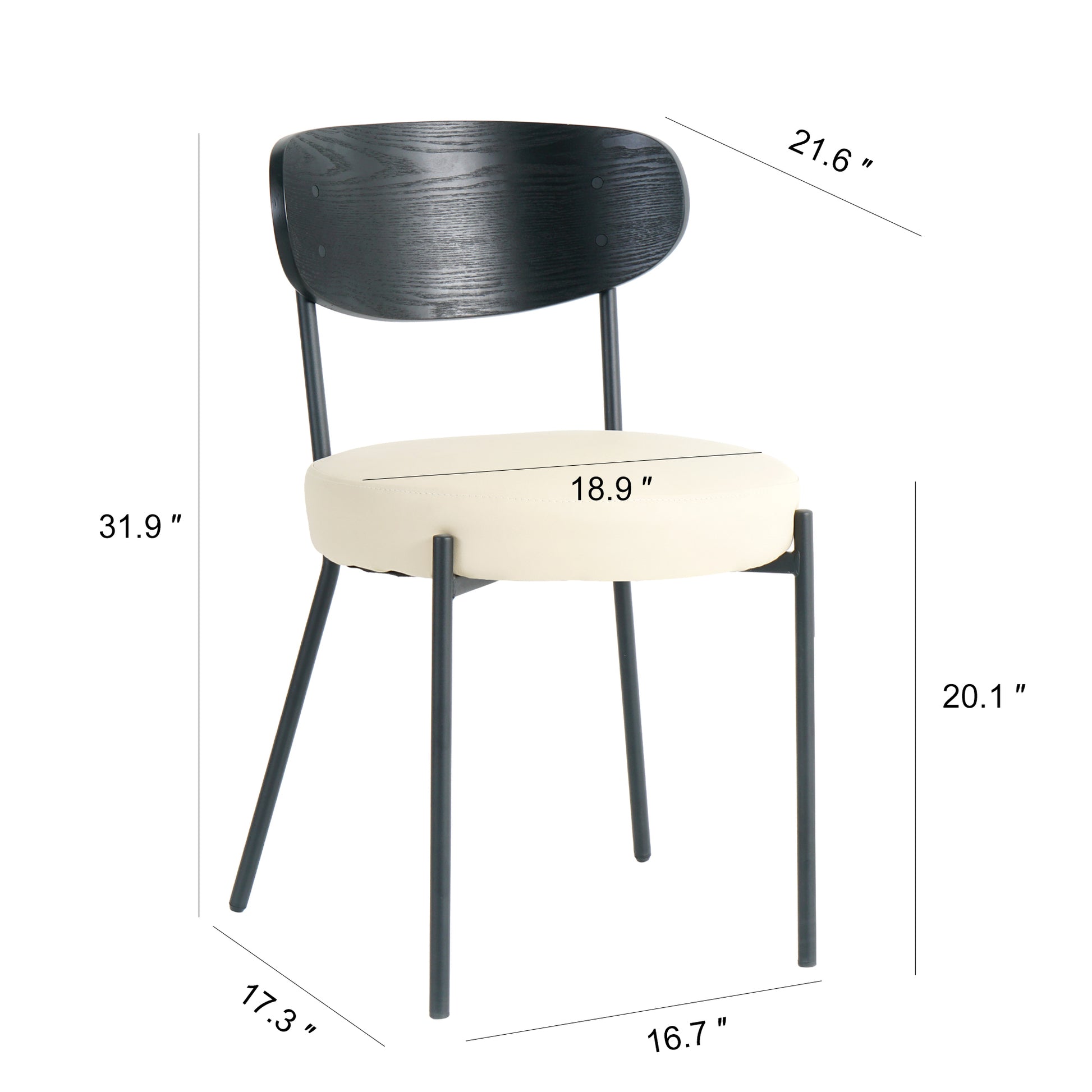 Modern Grey Simple Pu Dining Chair Upholstered Chair Family Bedroom Stool Back Dressing, Black Round Table Set, Bentwood Covered With Ash Veneer Chair Back, Chair Black Metal Legs Set Of 5 Black Mdf