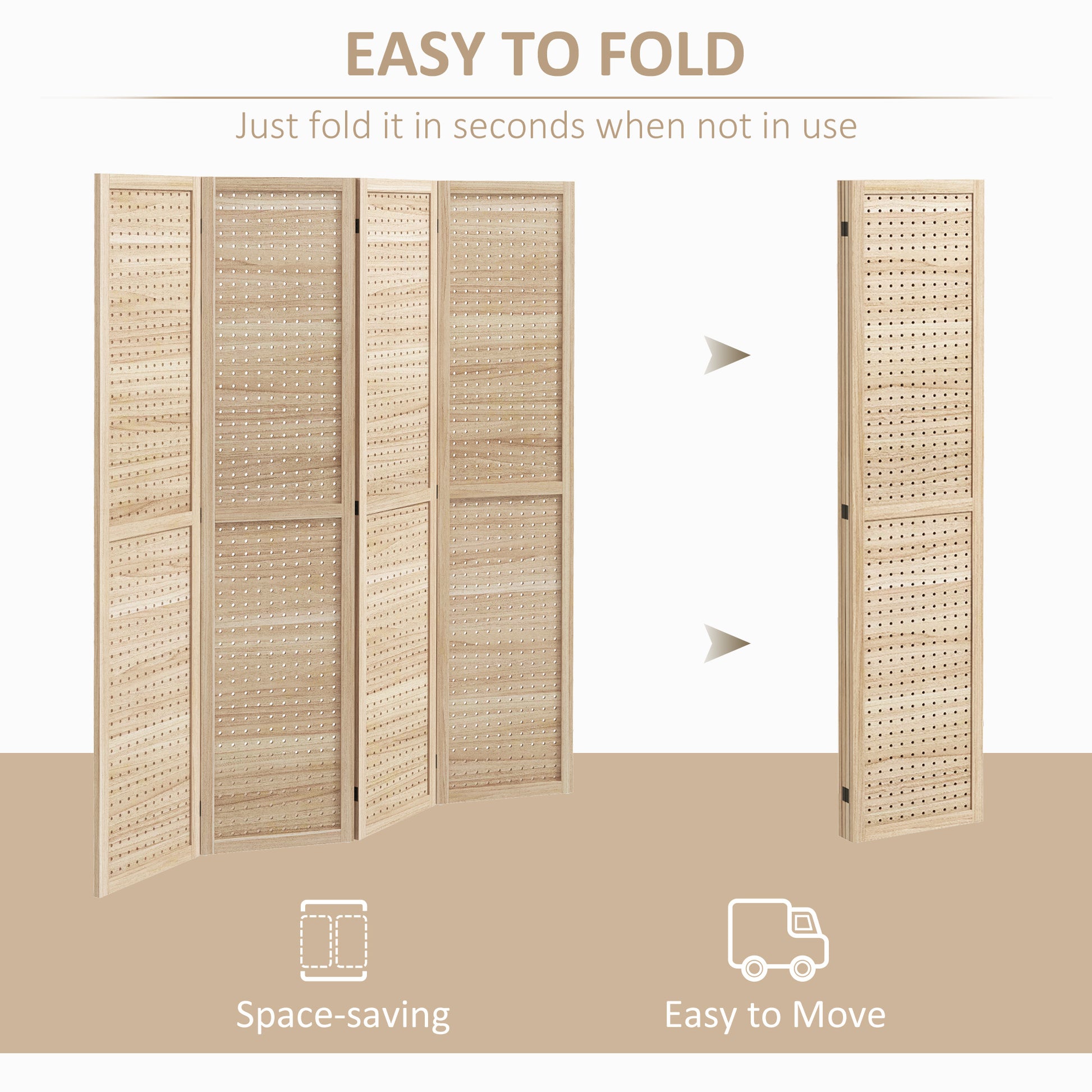 Homcom 4 Panel Room Divider, 5.6' Tall Indoor Portable Wood Folding Privacy Screen With Hook Holes, Hinged Freestanding Partition Wall Dividers For Home Office, Natural Natural Wood Wood