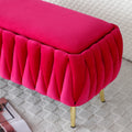 Oval Storage Bench With Gold Legs,Velvet Fabric Upholstered Ottoman Storage Benches For Bedroom End Of Bed,Sherpa Fabric Bench For Living Room,Dining Room,Entryway,Bed Side,Rose Red,5 Colors Rose Red Velvet