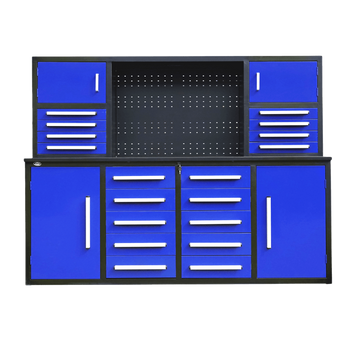 7' Garage Storage Cabinet With Workbench 18 Drawers & 4 Cabinets & Pegboard Blue Steel
