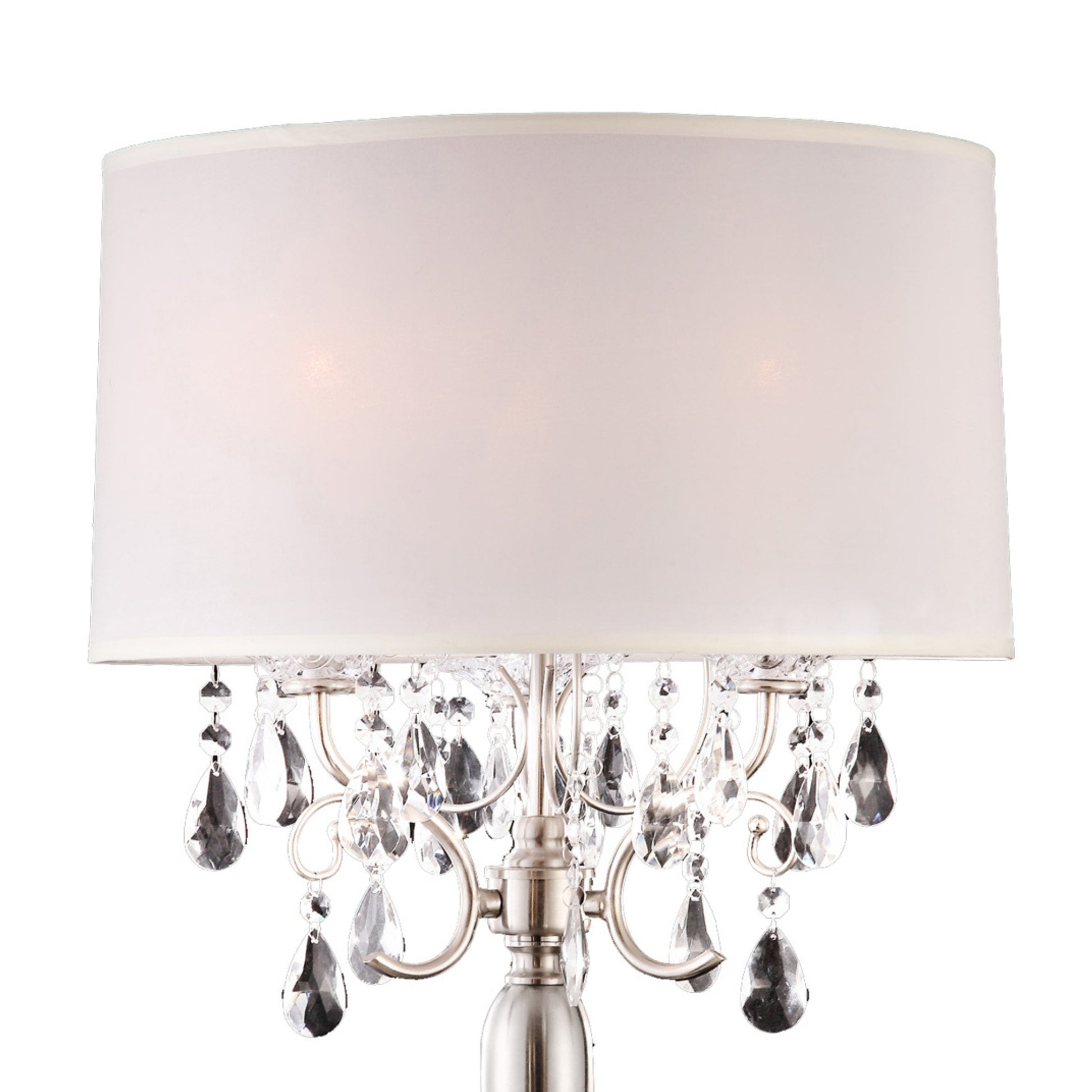 29.5" Tall Metal Table Lamp W Silver Finish And Crystal Accents, Ivory Shade Silver Metal