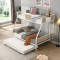 Twin Over Full Metal Bunk Bed With Trundle 2 Side Ladder And Full Length Guardrail, No Box Spring Needed, Large Under Bed Storage, Easy Assemble Full Brown White Mdf Metal