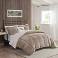 Plush To Sherpa Down Alternative Comforter Set Queen Taupe Ivory Polyester