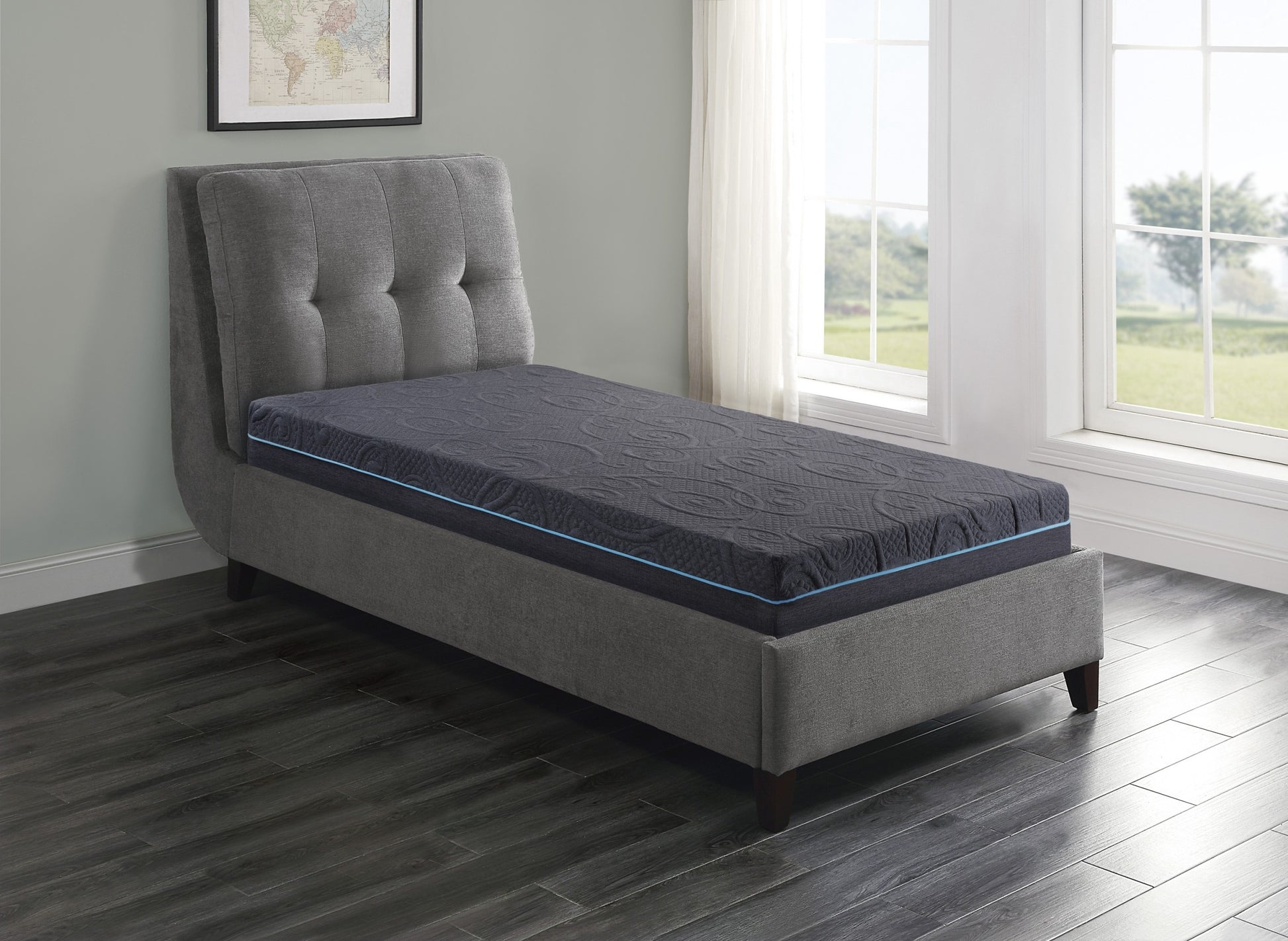 8" Twin Size Bed Mattress Gel Infused Memory Foam Hybrid Mattress, Dark Gray, Mattress In A Box, Firm Comfort Mattress Dark Gray Bedroom Foam Spring Twin