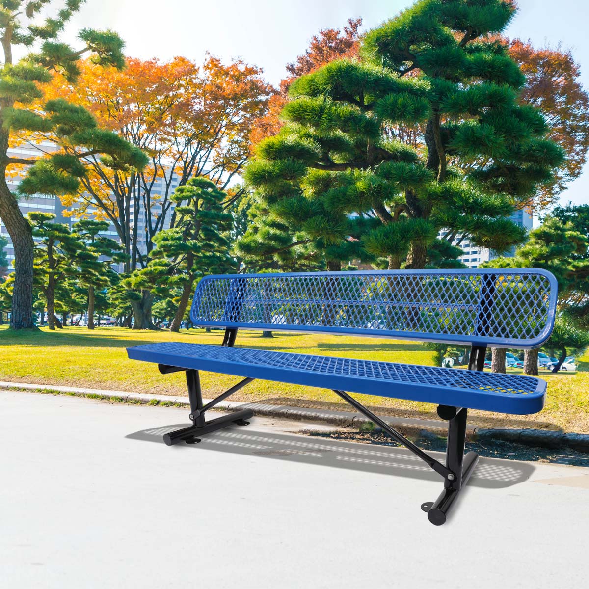 6 Ft. Outdoor Steel Bench With Backrest In Blue Blue Carbon Steel