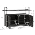 Outsunny Pe Rattan Outdoor Bar Table, Outdoor Kitchen Island With 2 Tier Shelf & Cabinet, Patio Serving Cart With Glass Top, Handles, Towel Racks For Poolside, Garden, Mixed Gray Gray Steel