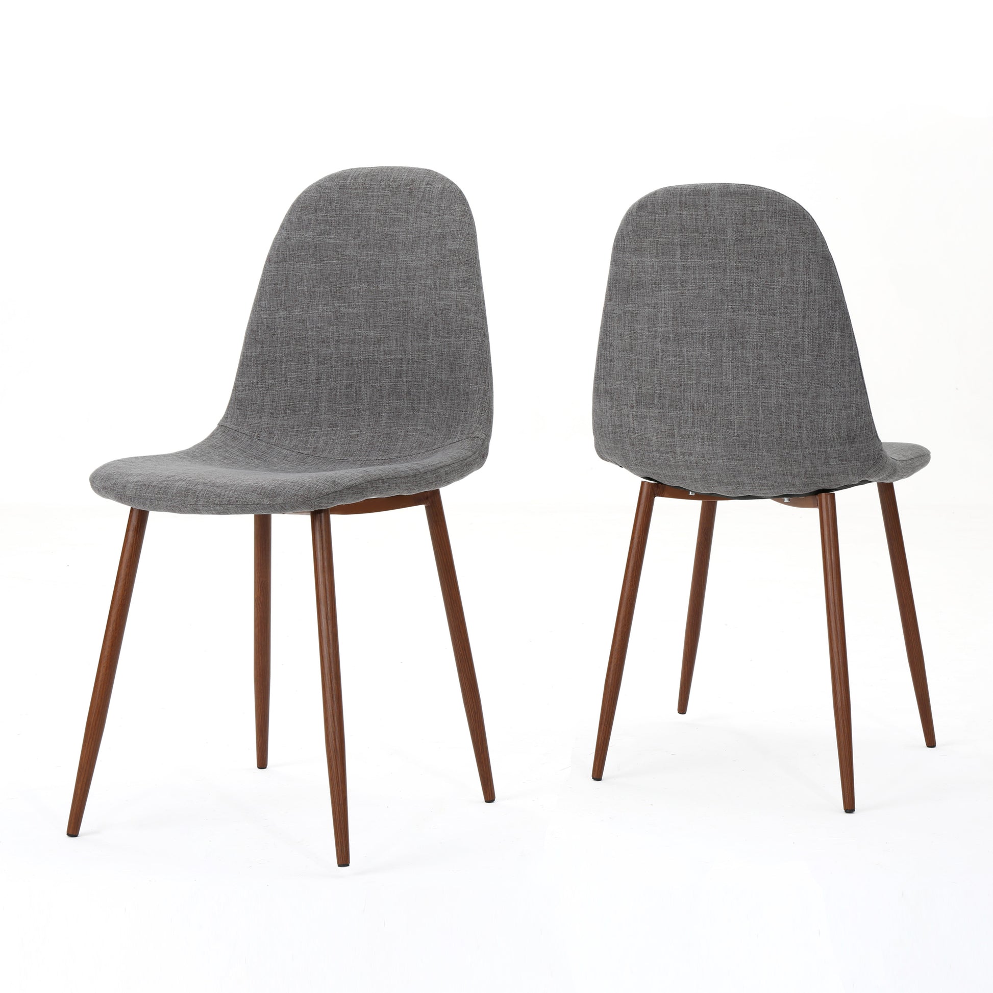 Mid Century Modern Fabric Upholstered Dining Chairs, Set Of 2, Light Gray And Dark Walnut Finish Iron Light Gray,Walnut Dining Room Wipe Clean Mid Century Modern Solid Back Set Of 2 Polyester