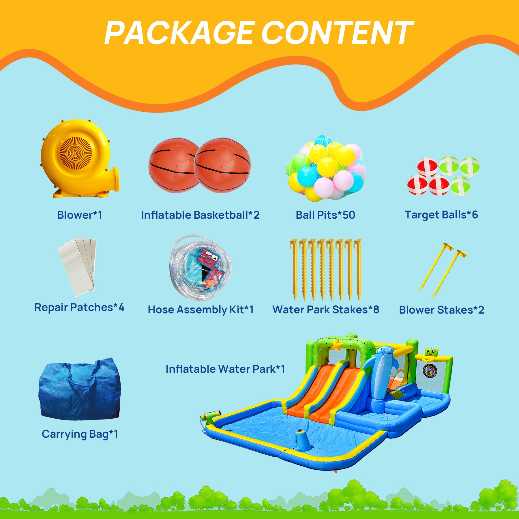 9 In 1 For Endless Fun Inflatable Bounce House With Blower Shower Soak Pool Sprinkler Fountain Water Target For Kids Multicolor Oxford Fabric