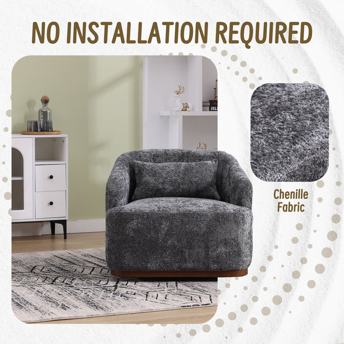 Coolmore Swivel Barrel Chair, Comfy Round Accent Sofa Chair For Living Room, 360 Degree Swivel Barrel Club Chair, Leisure Arm Chair For Nursery, Hotel, Bedroom, Office, Lounge Gray Gray Primary Living Space Foam Chenille