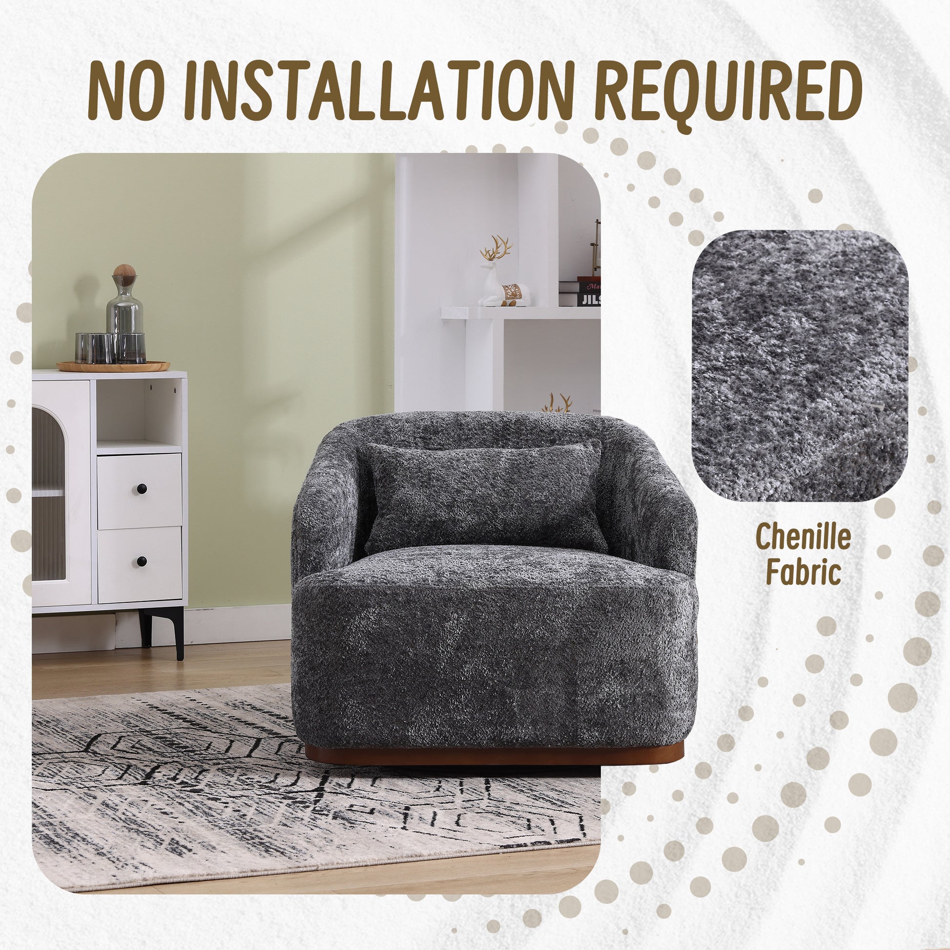 Coolmore Swivel Barrel Chair, Comfy Round Accent Sofa Chair For Living Room, 360 Degree Swivel Barrel Club Chair, Leisure Arm Chair For Nursery, Hotel, Bedroom, Office, Lounge Gray Gray Primary Living Space Foam Chenille