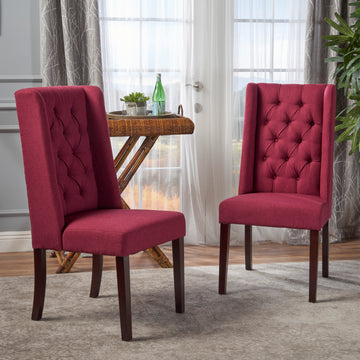 Dining Chair Red Wood Fabric