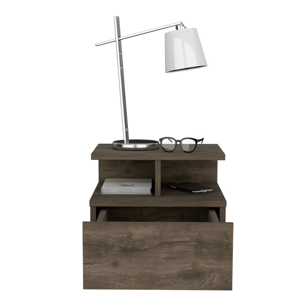 Adele Floating Nightstand With Drawer And Open Storage Shelves Brown 1 Drawer Bedroom Open Storage Modern Shelf Particle Board Engineered Wood