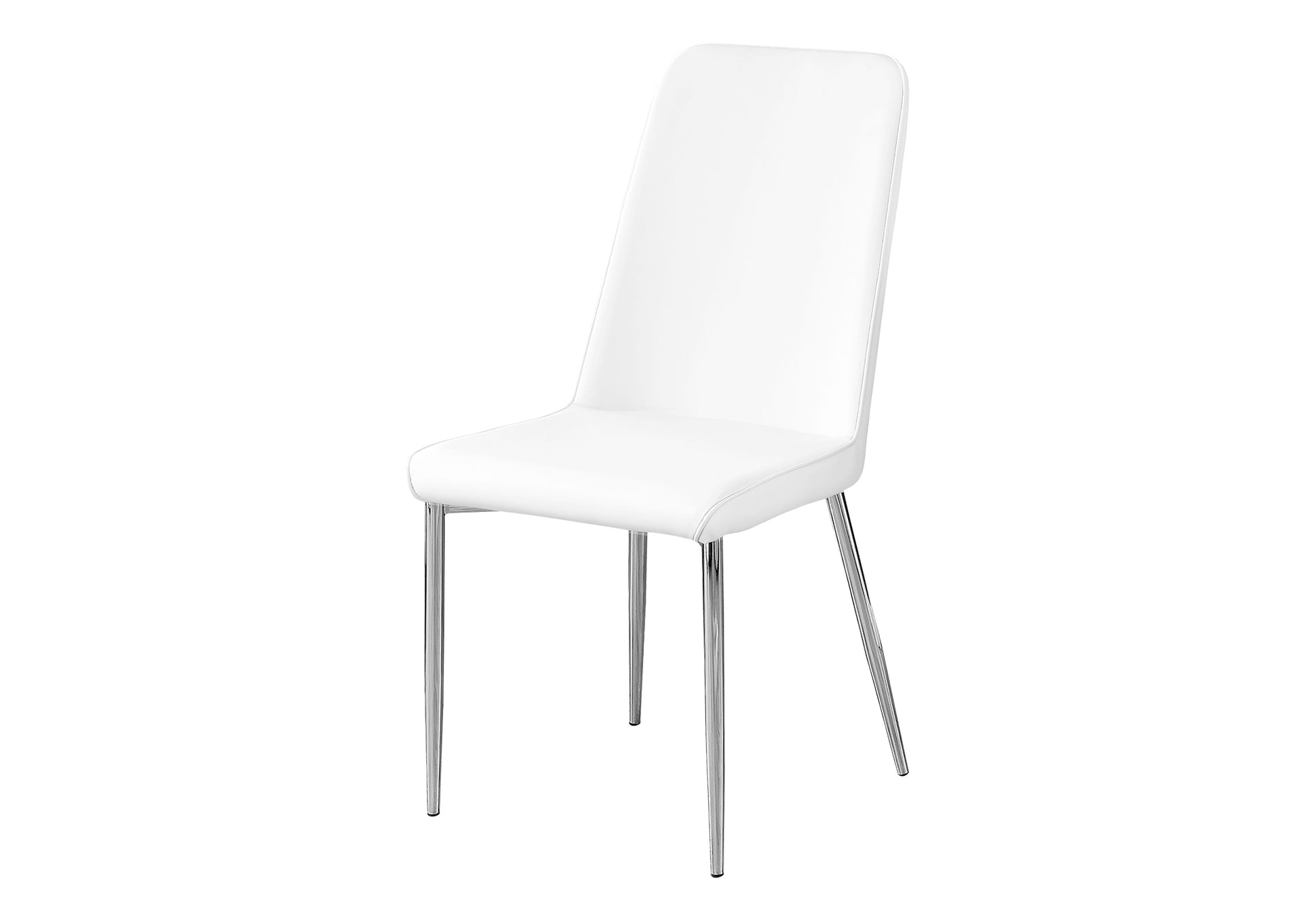 Dining Chair, Set Of 2, Side, Upholstered, Kitchen, Dining Room, White Leather Look, Chrome Metal, Contemporary, Modern White Foam Faux Leather