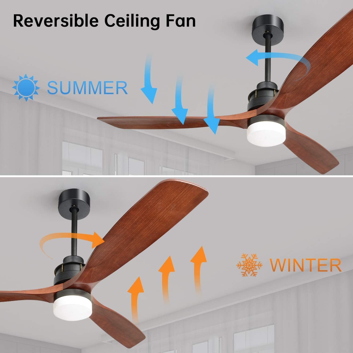 60 Inch 3 Solid Wood Blade Dc Motor Ceiling Fan Decorate For The Living Room With Light Black Metal & Wood