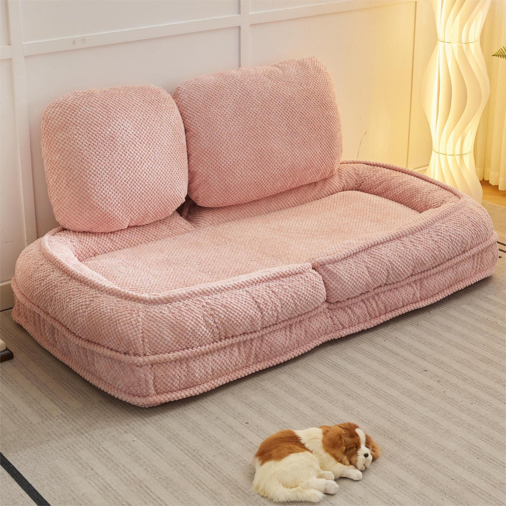 Human Dog Bed ,Lazy Sofa Couch ,5 Adjustable Position,Sit,Sleep,Fold,Suit To Put In Bedroom, Living Room ,Space Saving Design ,Pink Pink Polyester Metal Primary Living Space Medium Soft Cushion Back Modern Foam Polyester
