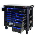 12 Layer Drawer Multi Purpose Tool Car, With Wheels, Iron Top Black Blue Steel