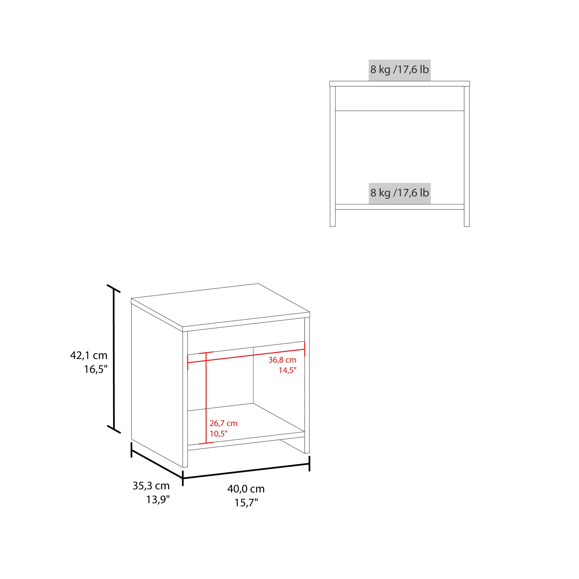 Chroma 16.5" Tall Minimalistic Nightstand With Open Shelf White Bedroom Rectangle Modern Shelving Particle Board