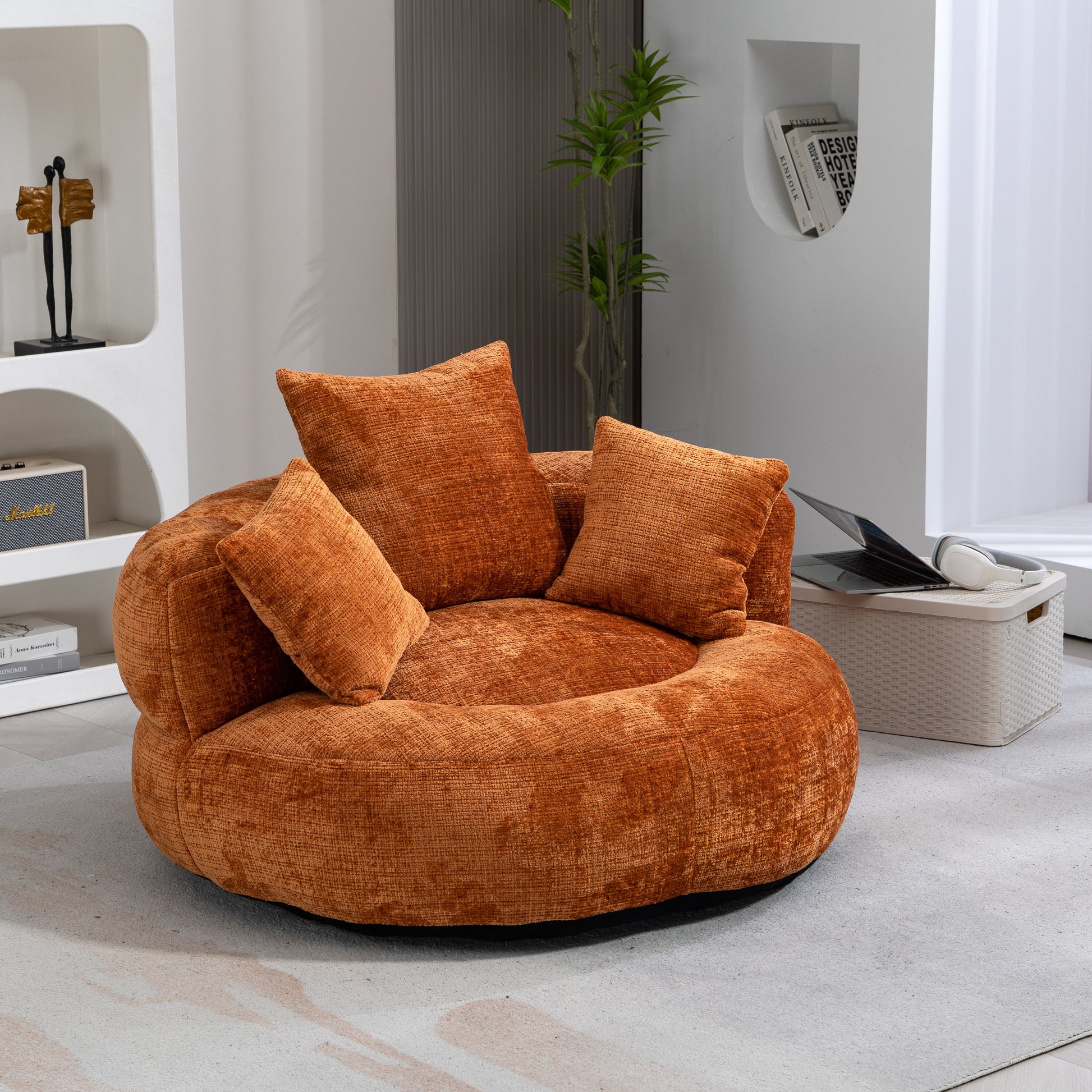 Coolmore Lazy Sofa Durable Comfort Lounger High Back Bean Bag Chair Couch With Three Pillows For Adults And Kids, Indoor & Outdoor, Single Gaming Sofa Chair For Bedroom,Office Orange Chenille Orange Foam Chenille 1 Seat
