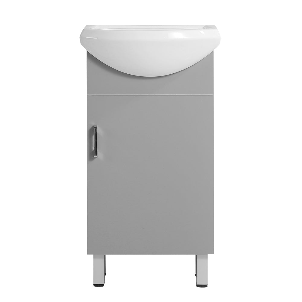 18 Inch Mini Bathroom Cabinet With Ceramic Sink Grey Grey Solid Wood