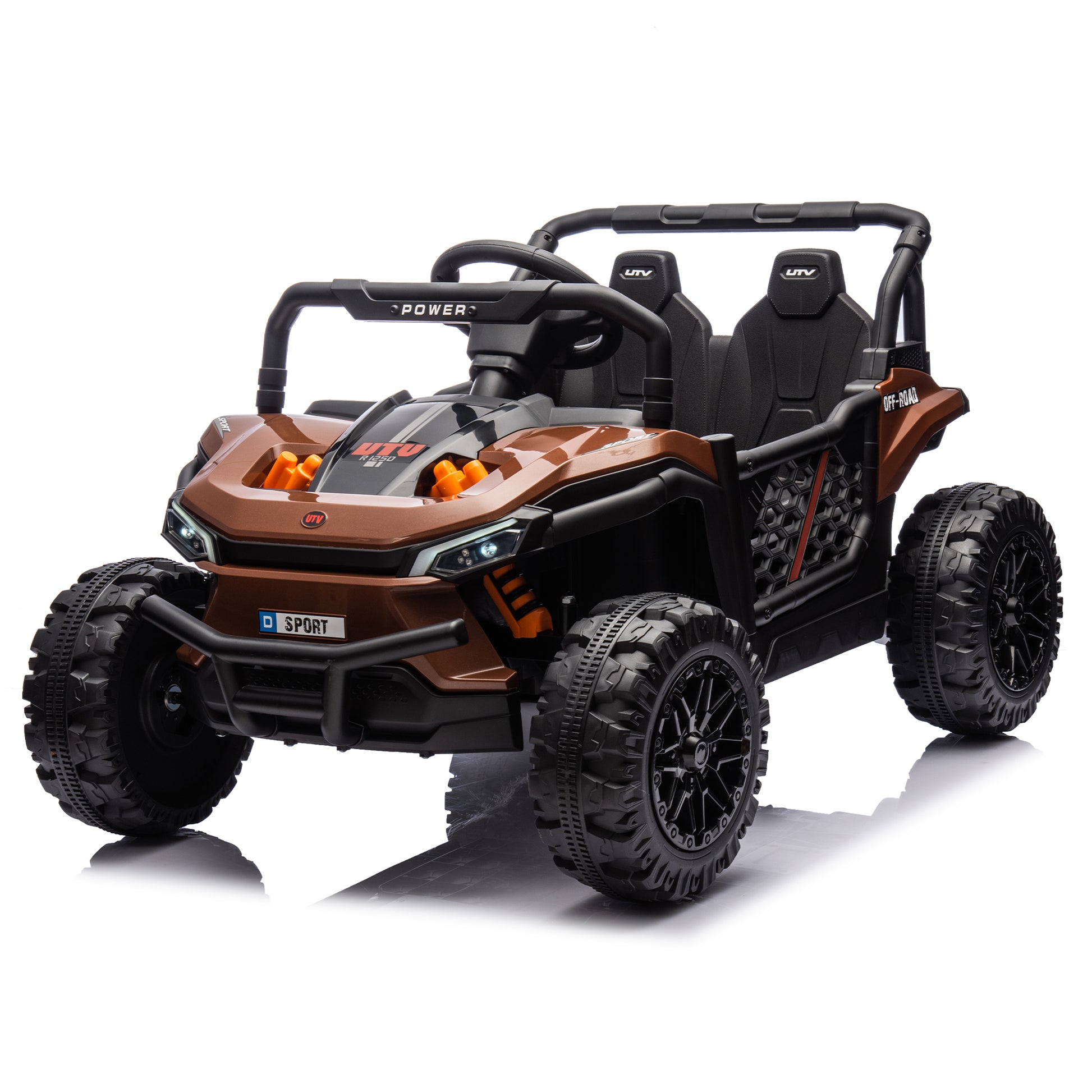 24V Kids Ride On Utv,Electric Toy For Kids W Parents Remote Control,Four Wheel Suspension,Low Start,Adjustable Speed,Multimedia Player,Early Education,Bluetooth,Rear Storage Space For Kids Aged 3 . Brown 50 99 Lbs Polypropylene