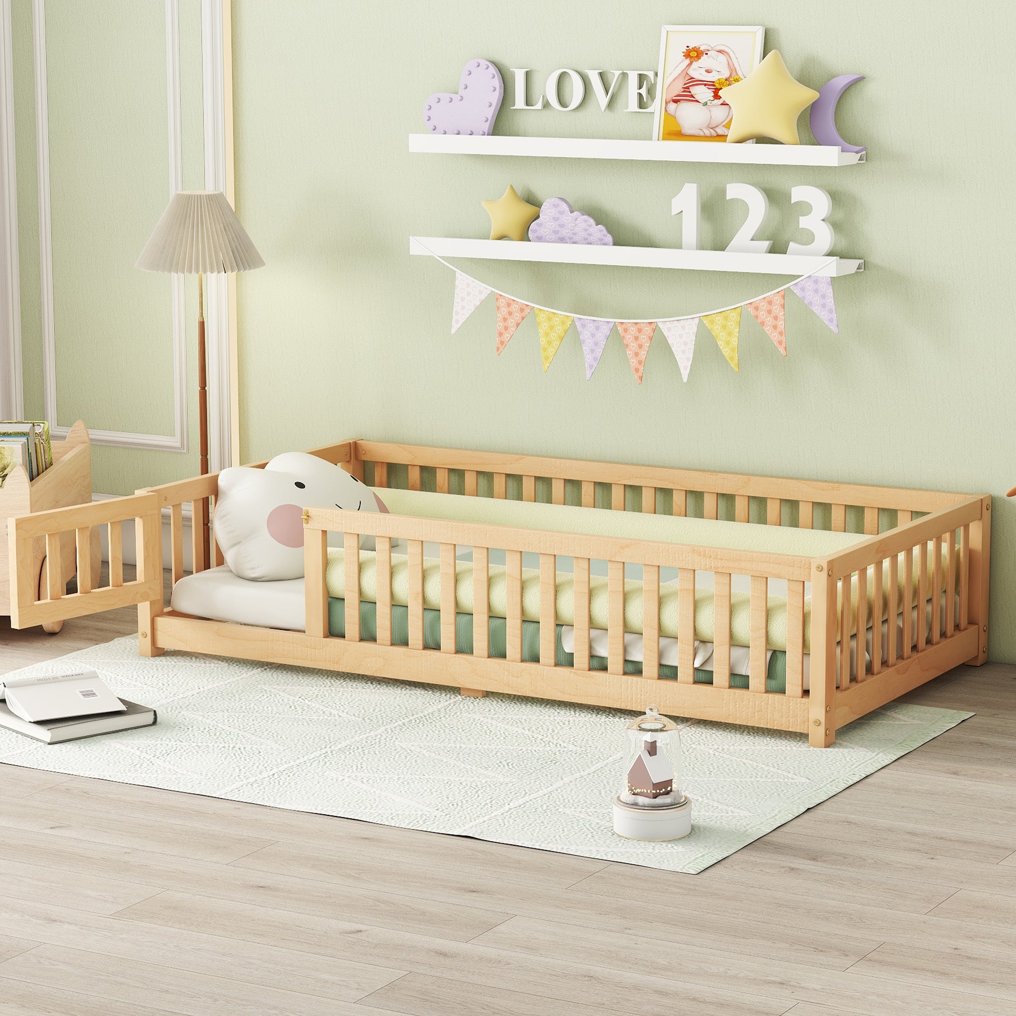 Twin Size Bed Floor Bed With Safety Guardrails And Door For Kids, Natural Old Sku: W158090686 Twin Natural Pine