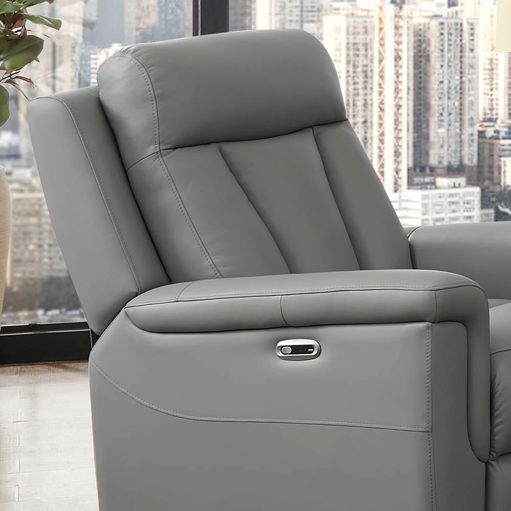 Rhapsody Power Zero Gravity Recliner Silver Grey Memory Foam Genuine Leather