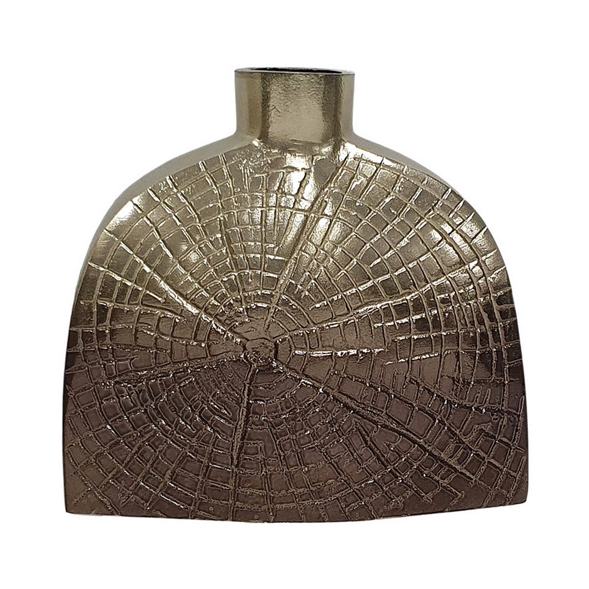 Pece 8 Inch Aluminum Decorative Vase, Webbed Design, Square Base, Gold Gold Aluminum