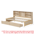 Twin Size Bed Frame With Side Bookshelves, Two Drawers, And Built In Usb Port For Natural Color Box Spring Not Required Twin Natural Bedroom Bookcase Particle Board,Plywood,Rubber Wood