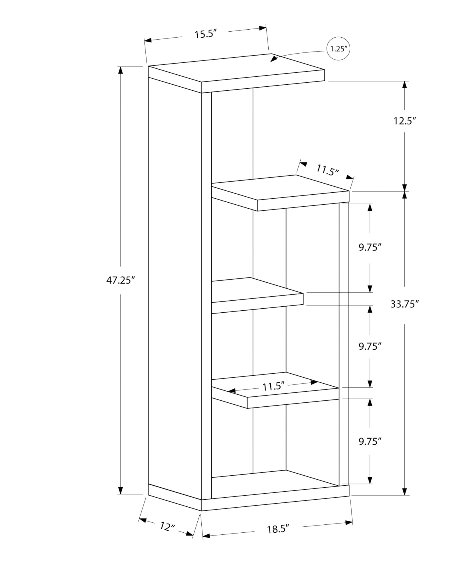 Bookshelf, Bookcase, Etagere, 4 Tier, 48"H, Office, Bedroom, Brown Laminate, Contemporary, Modern Taupe Particle Board