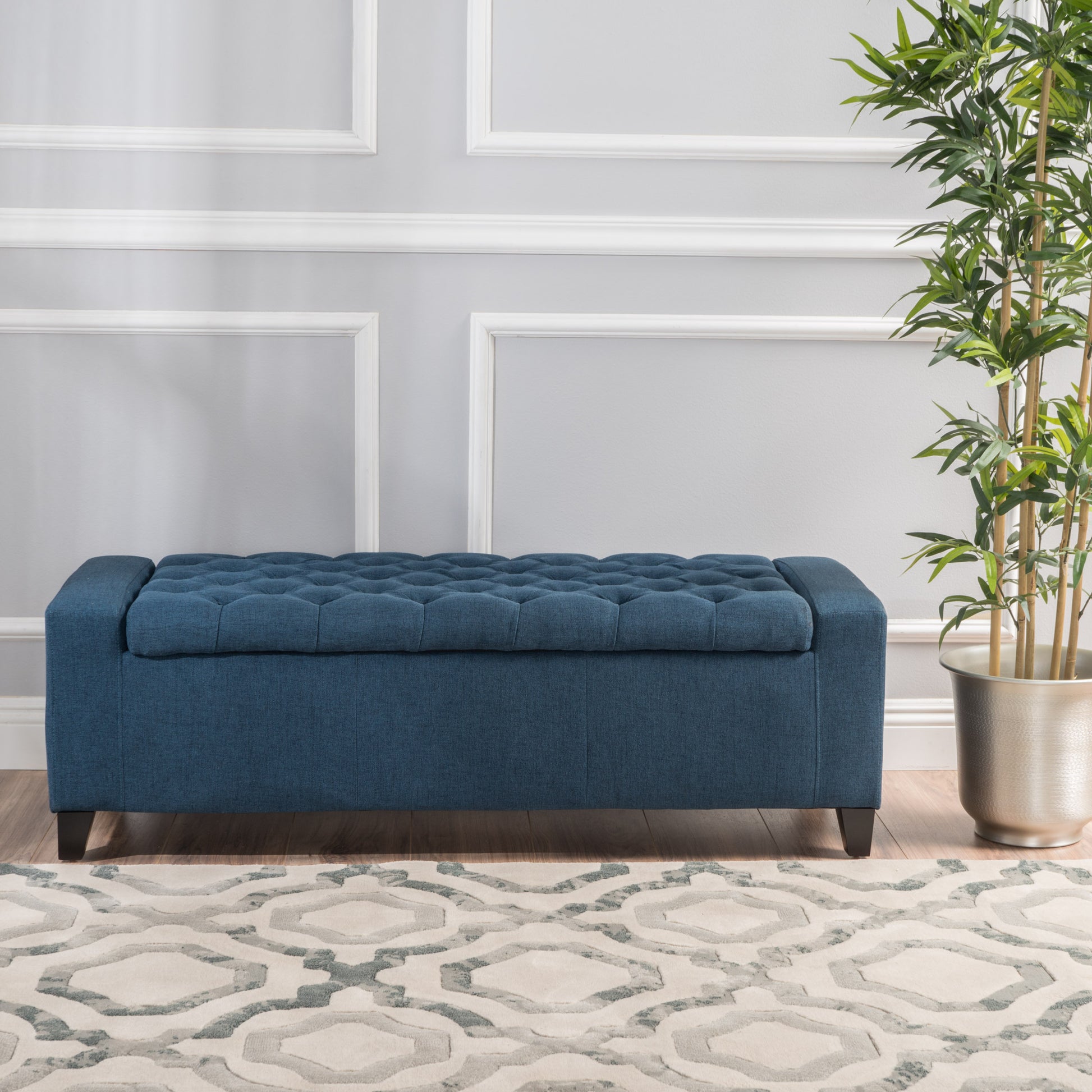 Guernsey Ottoman Navy Blue Fabric