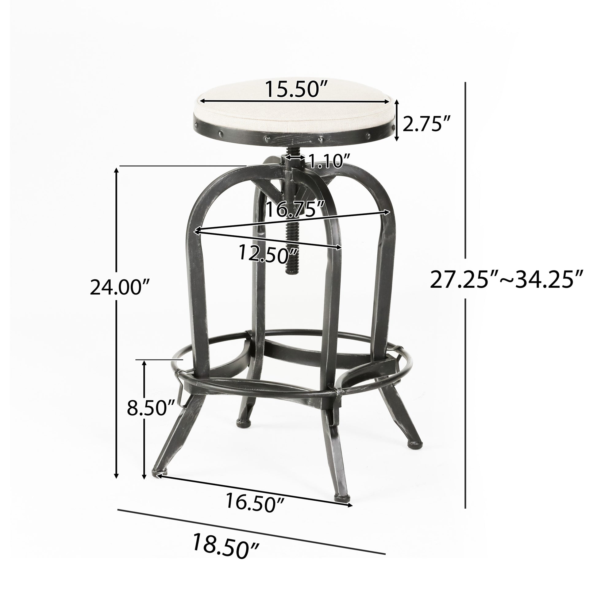 Casini Barstool White Black Fabric Metal