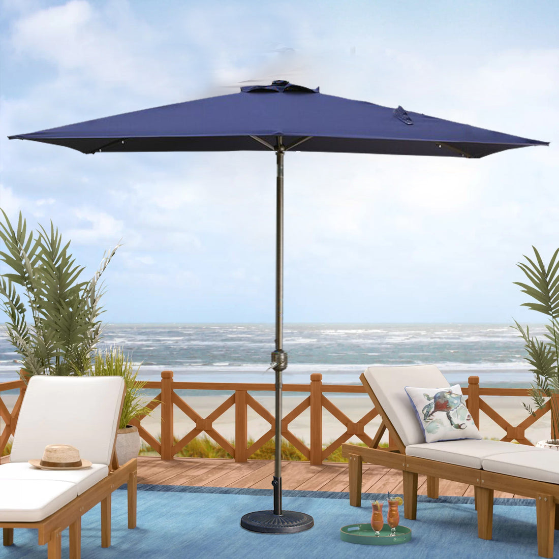 7.5Ft * 7.5Ft Patio Umbrella With Crank And Push Button Tilt, Outdoor Table Market Umbrella With Aluminum Pole Navy Navy Polyester