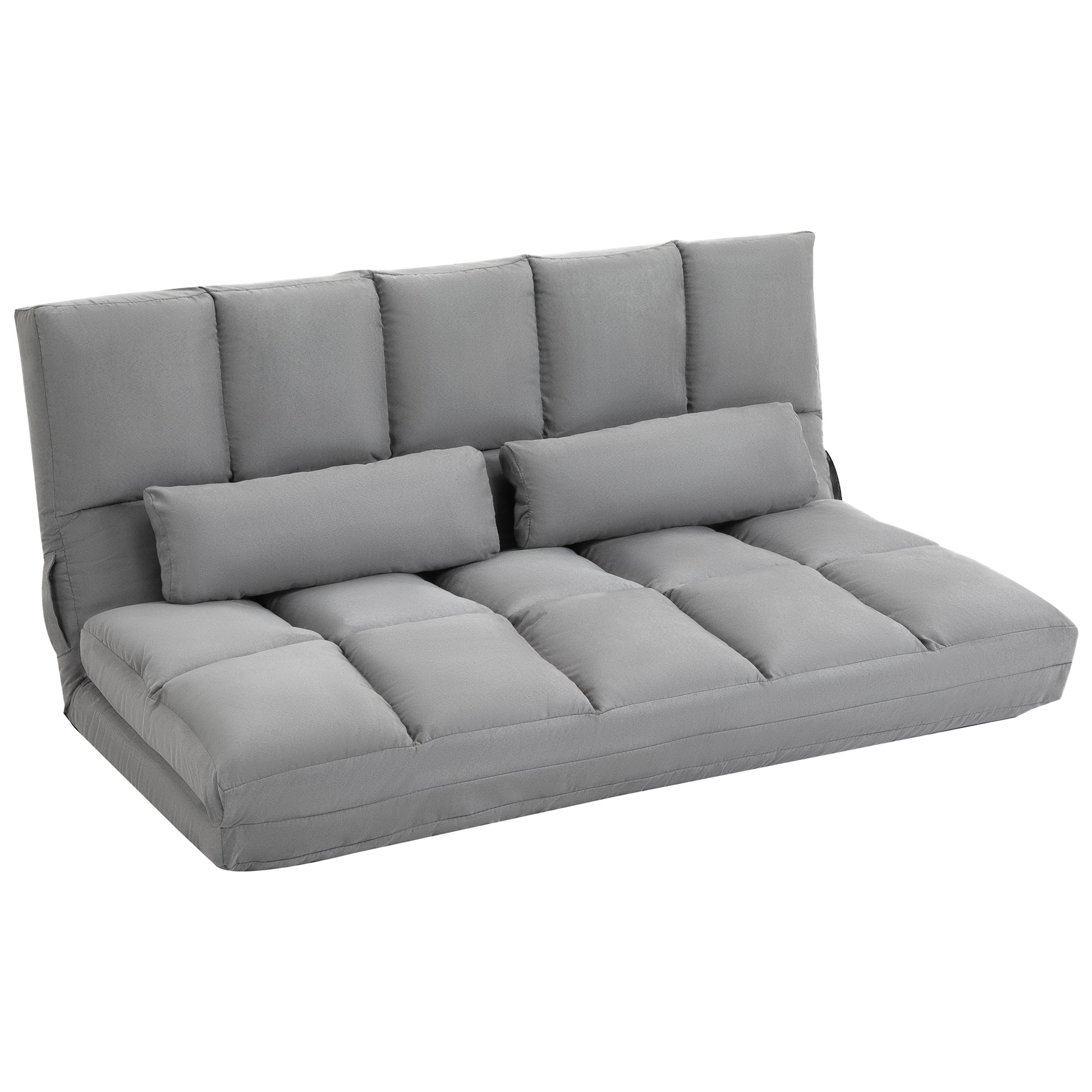 Homcom Convertible Floor Sofa Chair, Folding Couch Bed, Guest Chaise Lounge With 2 Pillows, Adjustable Backrest And Headrest, 51.25" L, Light Gray Light Gray Polyester