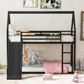 Twin Over Twin House Bunk Bed With Ladder And Slide,Black Twin Black Metal