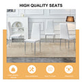 Table And Chair Set.Rectangular Dining Table With Tempered Glass Tabletop And Silver Plating Metal Legs.Paired With 4 Checkered Armless High Back White Chairs With Electroplated Metal Legs. White Seats 4 Glass Metal