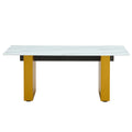 Modern Minimalist Tempered Glass With Sticker Desktop Coffee Table And Dining Table, Paired With Golden Mdf Decorative Columns. Computer Desk. Game Table. Ct 1546 Golden Mdf Glass
